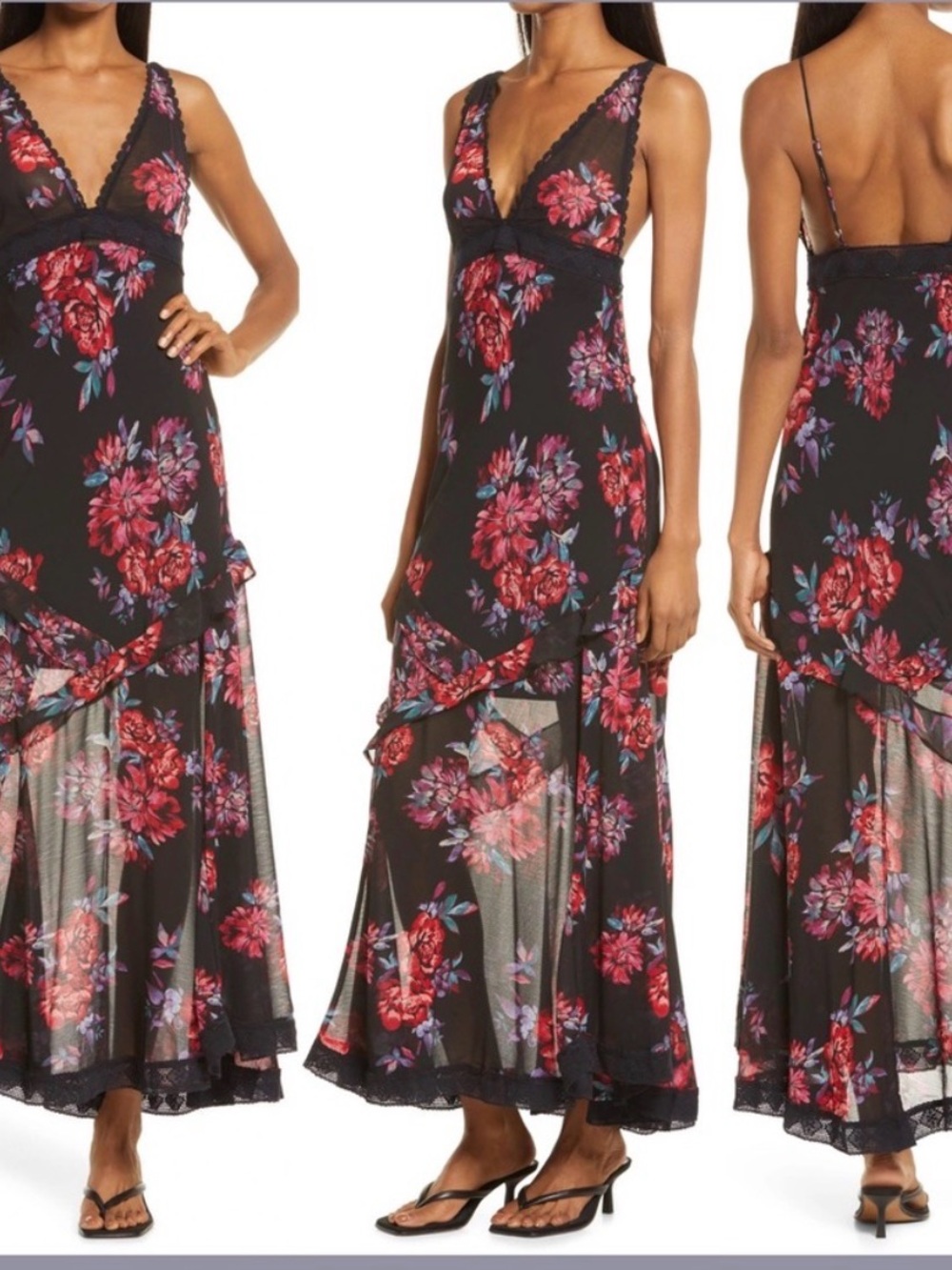 Free People Stay Awhile Sleeveless Maxi Dress in Black M